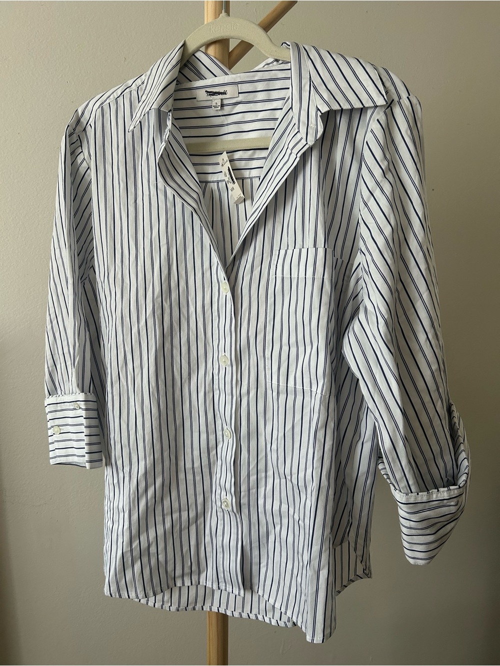 Madewell Classic  White Shirt with Navy Stripes -  Button-Down Size L